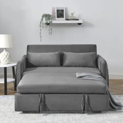 55" Modern Convertible Sofa Bed With 2 Detachable Arm Pockets, Velvet Loveseat Sofa With Pull Out