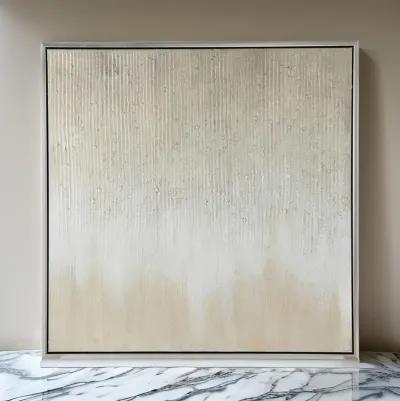 39 x 39 Hand Painted Wall Art,  Polyester Canvas, Wood, White and Gold - Benzara