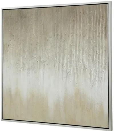 39 x 39 Hand Painted Wall Art,  Polyester Canvas, Wood, White and Gold - Benzara