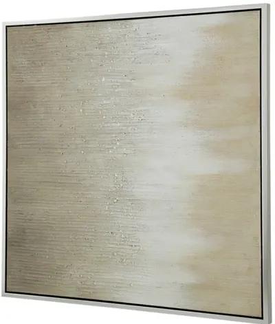 39 x 39 Hand Painted Wall Art,  Polyester Canvas, Wood, White and Gold - Benzara