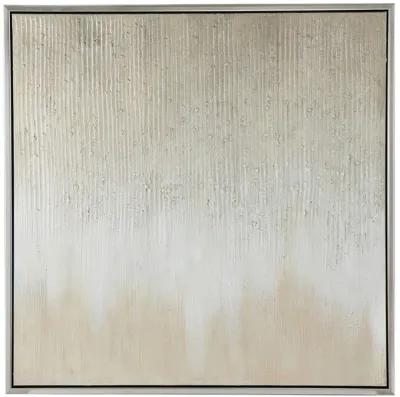 39 x 39 Hand Painted Wall Art,  Polyester Canvas, Wood, White and Gold - Benzara