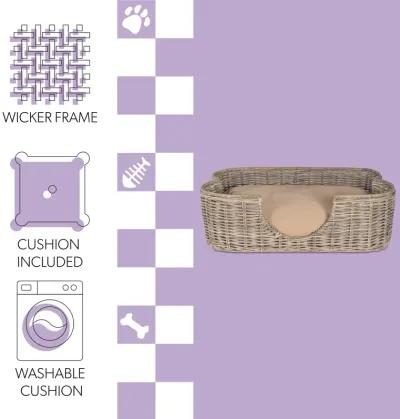 Scallop Tropical Handwoven Rattan Dog Bed with Machine Washable Cushion