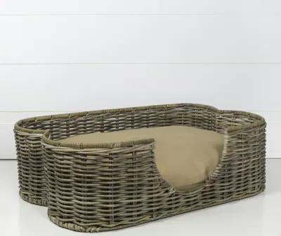 Scallop Tropical Handwoven Rattan Dog Bed with Machine Washable Cushion