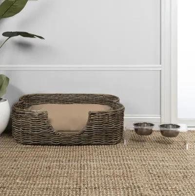 Scallop Tropical Handwoven Rattan Dog Bed with Machine Washable Cushion