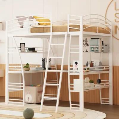 Merax Metal Frame Loft Bed with 4 Layers of Shelves