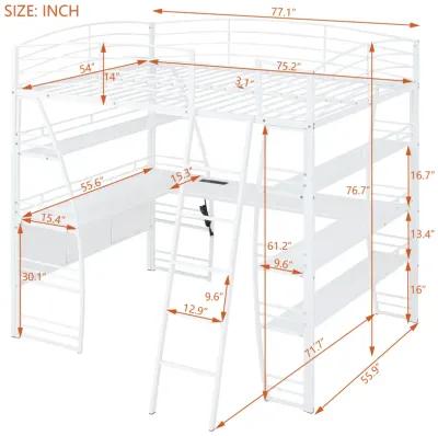 Merax Metal Frame Loft Bed with 4 Layers of Shelves