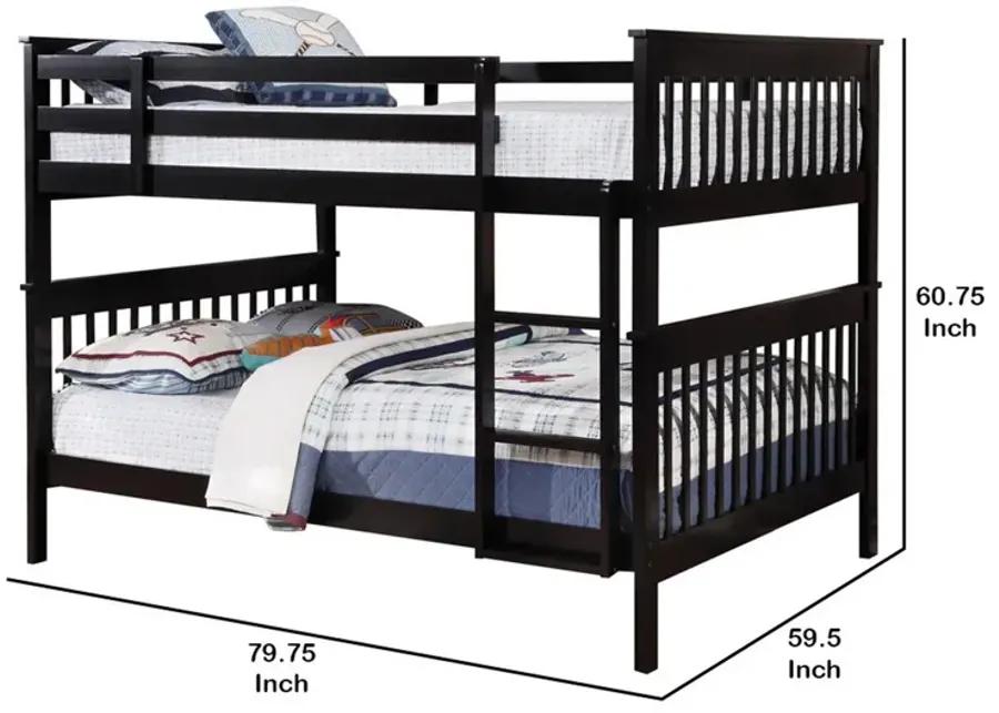 Mission Style Full over Full Bunk Bed with Attached Ladder, Black-Benzara