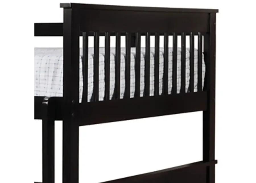 Mission Style Full over Full Bunk Bed with Attached Ladder, Black-Benzara