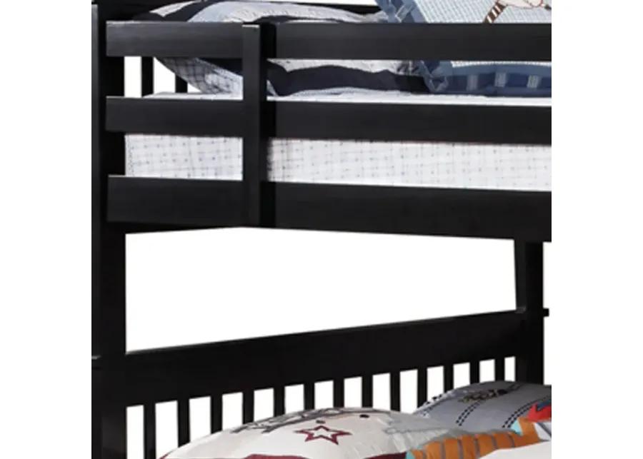 Mission Style Full over Full Bunk Bed with Attached Ladder, Black-Benzara