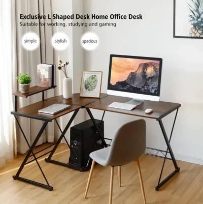 Costway 58'' x 44'' L-Shaped Computer Gaming Desk w/ Monitor Stand & Host Tray Home Office Antique