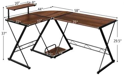 Costway 58'' x 44'' L-Shaped Computer Gaming Desk w/ Monitor Stand & Host Tray Home Office Antique