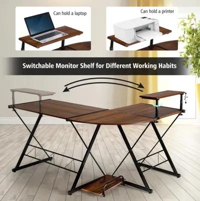 Costway 58'' x 44'' L-Shaped Computer Gaming Desk w/ Monitor Stand & Host Tray Home Office Antique