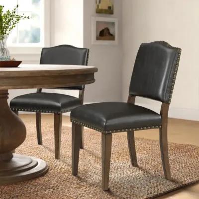 Denver Brown Faux Leather Dining Chair with Nail Heads - Set of 2