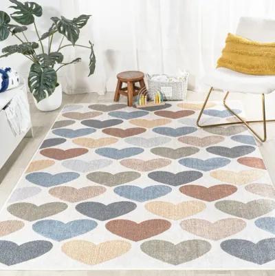 Dila Modern Hearts Geometric Machine Washable Area Rug