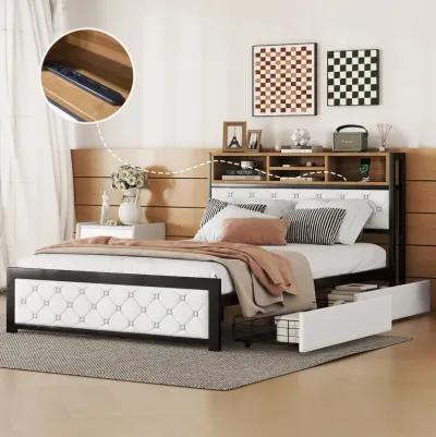 Merax Metal Frame Platform Bed With 4 Drawers