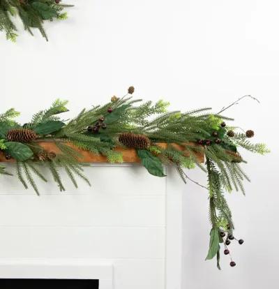 6' Mixed Foliage with Pine Cones and Berries Christmas Garland  Unlit