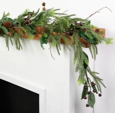 6' Mixed Foliage with Pine Cones and Berries Christmas Garland  Unlit