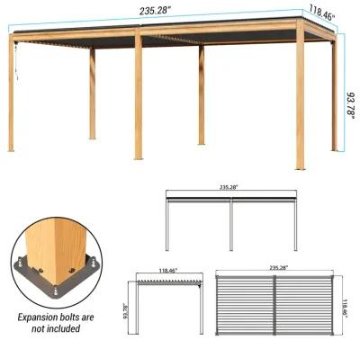 MONDAWE 10X20FT Outdoor Wood Looking Louvered Pergola Wood Grain Aluminum Pergola with Adjustable Roof for Patio, Deck, Garden