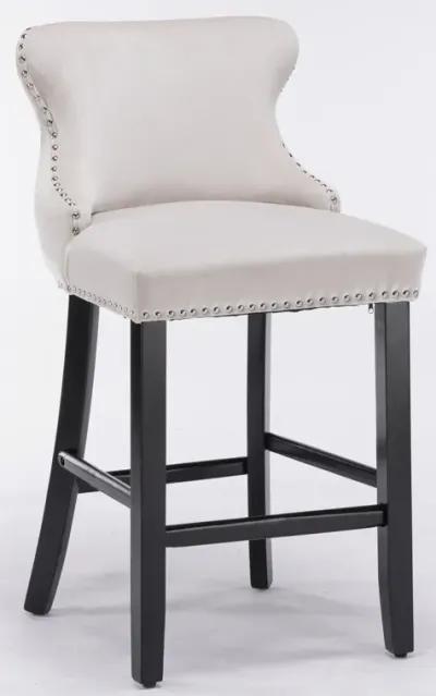 Hivvago 2pcs Chrome Accent Wingback Bar Stools Tufted Velvet with Nailhead and Legs