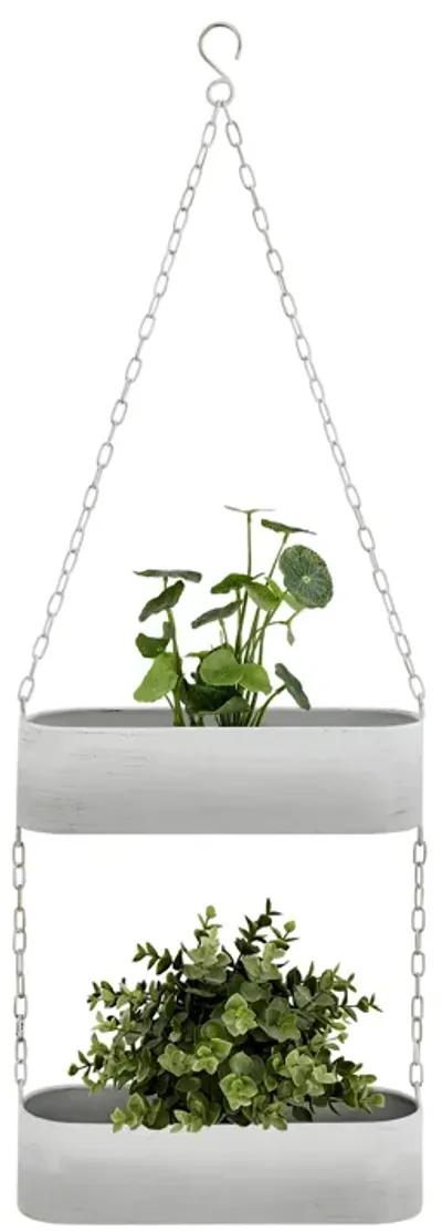 Two-Tier Hanging White Metal Trough Wall Planter