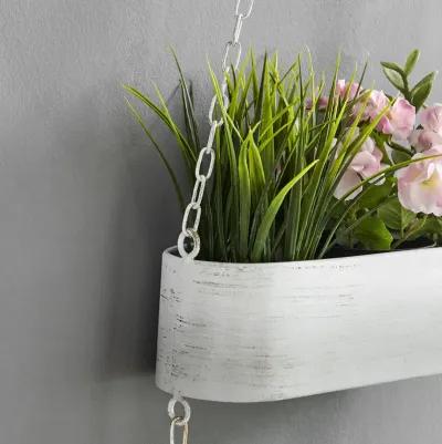 Two-Tier Hanging White Metal Trough Wall Planter