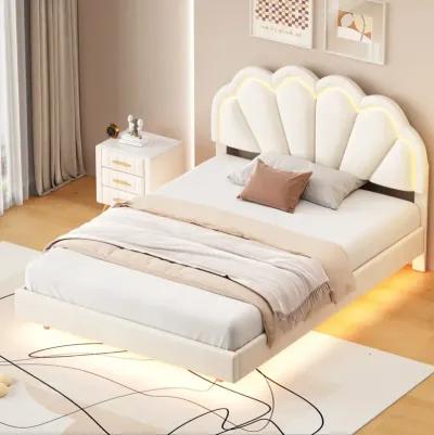 Smart LED Platform Bed with Elegant Flowers Headboard