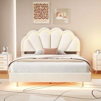 Smart LED Platform Bed with Elegant Flowers Headboard