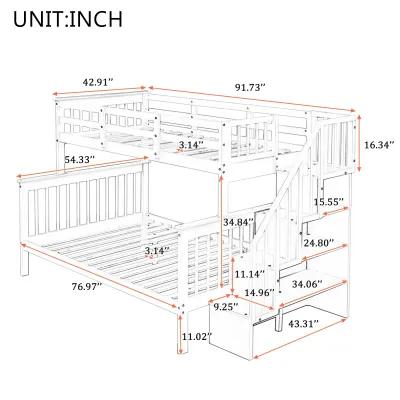 Merax Stairway Twin-Over-Full Bunk Bed with Storage and Guard Rail