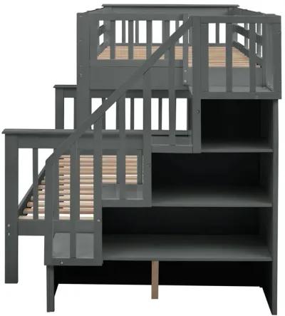 Merax Stairway Twin-Over-Full Bunk Bed with Storage and Guard Rail