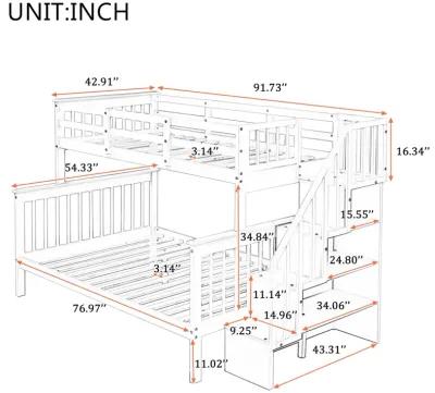 Merax Stairway Twin-Over-Full Bunk Bed with Storage and Guard Rail