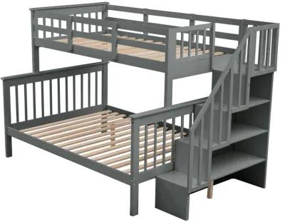 Merax Stairway Twin-Over-Full Bunk Bed with Storage and Guard Rail