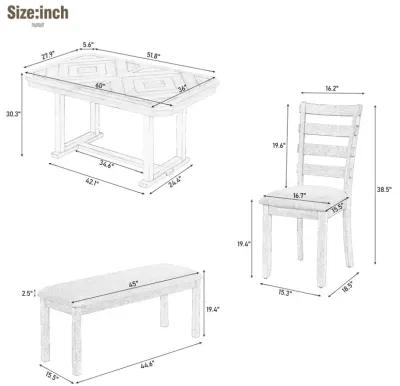 6-Piece Rubberwood Dining Table Set With Beautiful Wood Grain Pattern Table Top Solid Wood