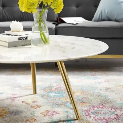 Modway Lippa 36" Round Artificial Marble Coffee Table with Tripod Top, Gold Base