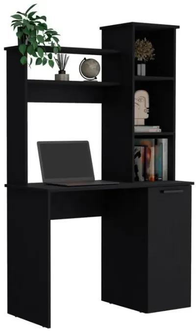 Computer Desk with Ample Work Surface, Hutch Storage and Single Door Cabinet