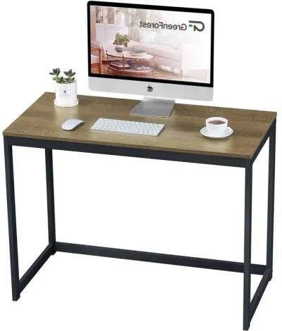 Hivvago Small Home Office Modern Laptop Computer Desk Table Metal Frame Brown Wood Top