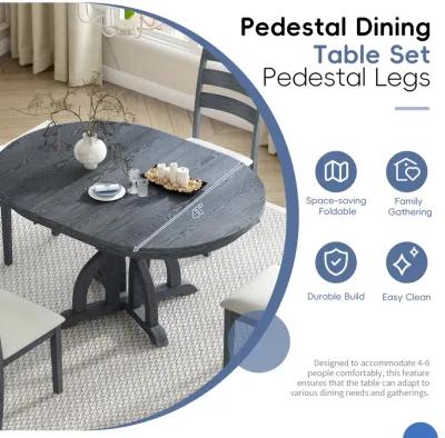 Merax Farmhouse Round Dining Table Set with Pedestal Legs