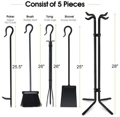 5 Pieces Fireplace Iron Standing Tools Set