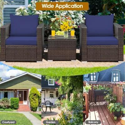 3 Pieces Patio Conversation Rattan Furniture Set with Cushion