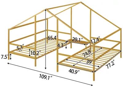 Merax Metal Double House Beds with Built-in Table