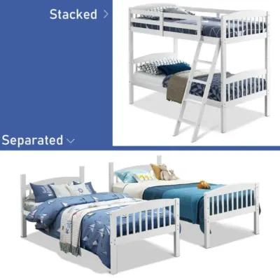 Hardwood Twin Bunk Beds with Individual Kid Bed Ladder