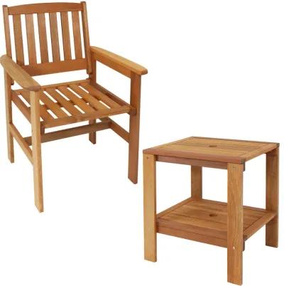 Sunnydaze Meranti Wood 3-Piece Patio Conversation Set with 2 Chairs