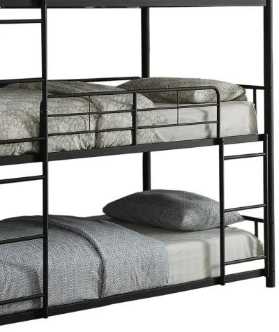 Triple Layer Full Size Metal Bunk Bed with Attached Ladder, Black-Benzara