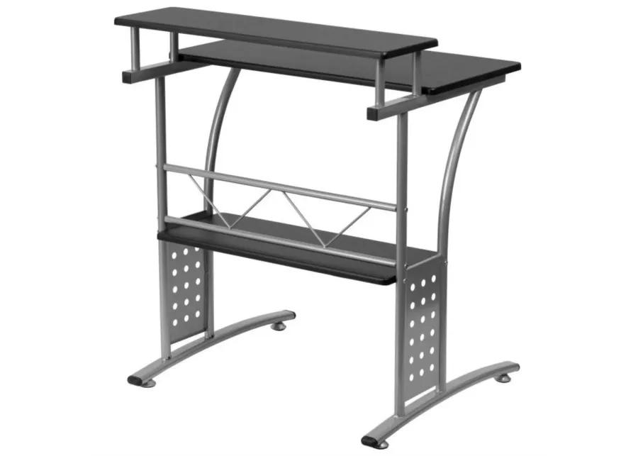 Hivvago Modern Metal Frame Computer Desk with Black Laminate Top and Raised Shelf