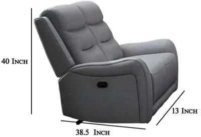 Clair Manual Recliner Loveseat, Scrolled Arms, 40 Inch, Solid Wood, Gray