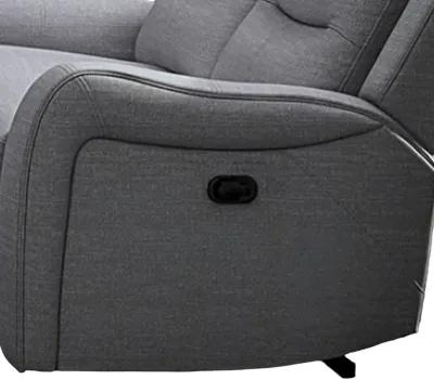 Clair Manual Recliner Loveseat, Scrolled Arms, 40 Inch, Solid Wood, Gray