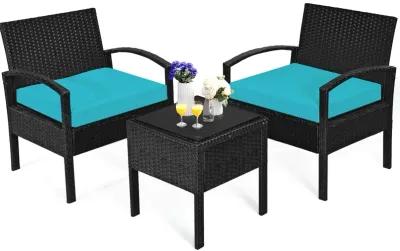 3 Pieces Outdoor Rattan Patio Conversation Set with Seat Cushions