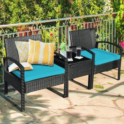 3 Pieces Outdoor Rattan Patio Conversation Set with Seat Cushions