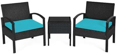 3 Pieces Outdoor Rattan Patio Conversation Set with Seat Cushions