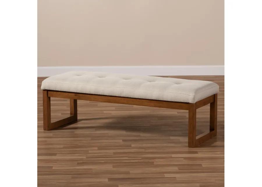 Baxton Studio Caramay Modern and Contemporary Light Beige Fabric Upholstered Walnut Brown Finished Wood Bench