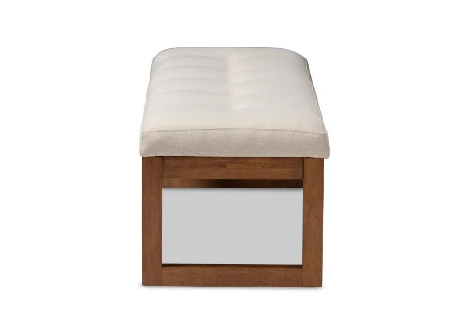 Baxton Studio Caramay Modern and Contemporary Light Beige Fabric Upholstered Walnut Brown Finished Wood Bench